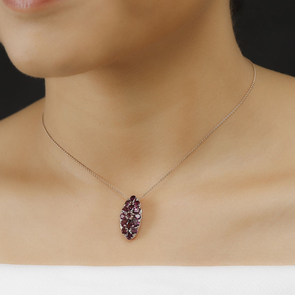 AAA Natürlicher Radiant Ember Garnet Anhänger mit Kette, 925 Silber 750 Roségold Vermeil ca. 3.79 ct