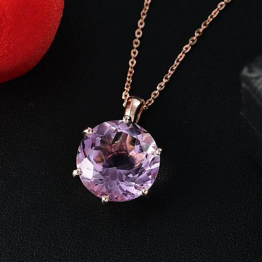 Rosa Amethyst Anhänger mit Kette, 925 Silber 750 Roségold Vermeil ca. 6.50 ct