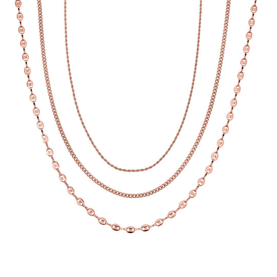 3er Set - Kugelkette 40 cm,  Gliederkette 45 cm, Ankerkette 55 cm, Edelstahl, Goldfarben
