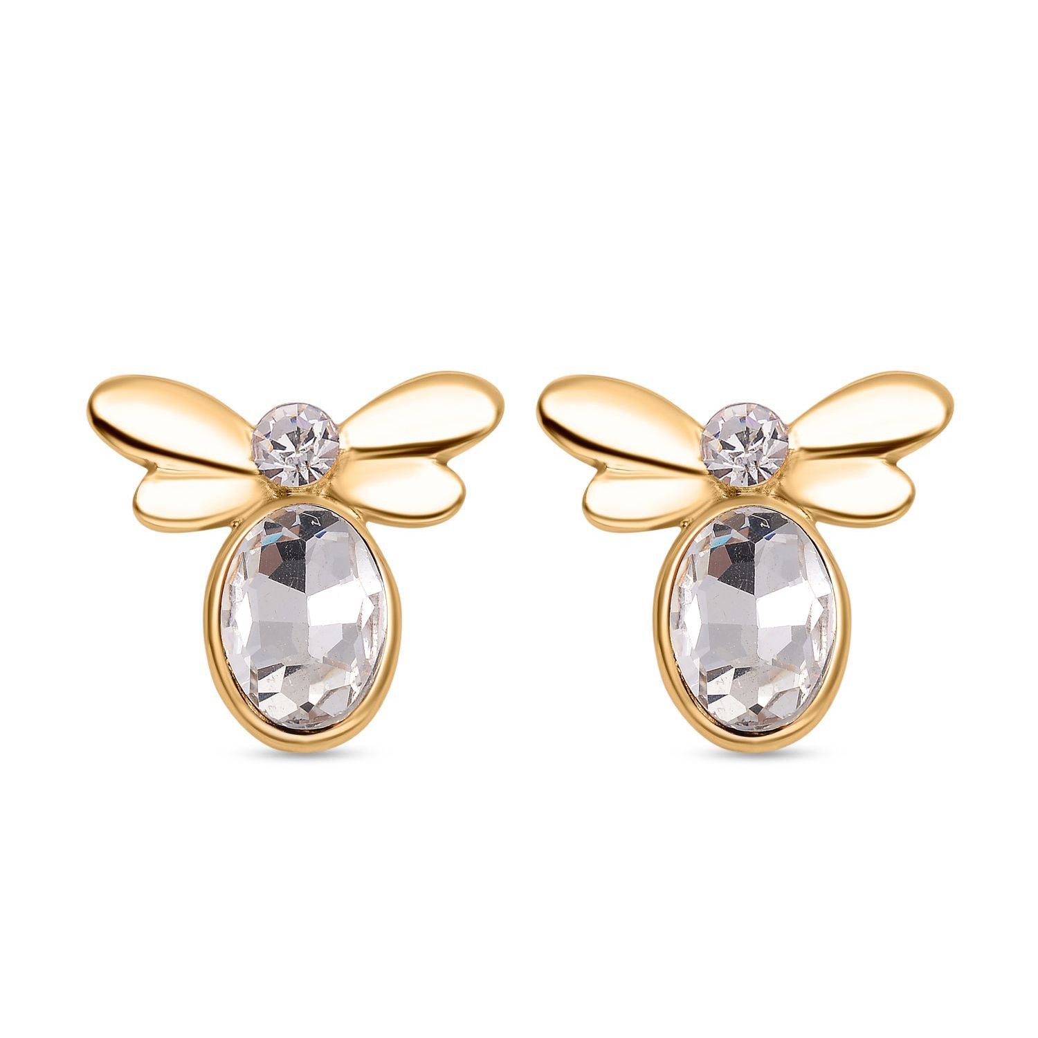 DESIGNER INSPIRIERT - 2er Set - Weißer Kristall Armband (ca. 19 cm + 5 cm Extender) und Ohrringe, goldfarben