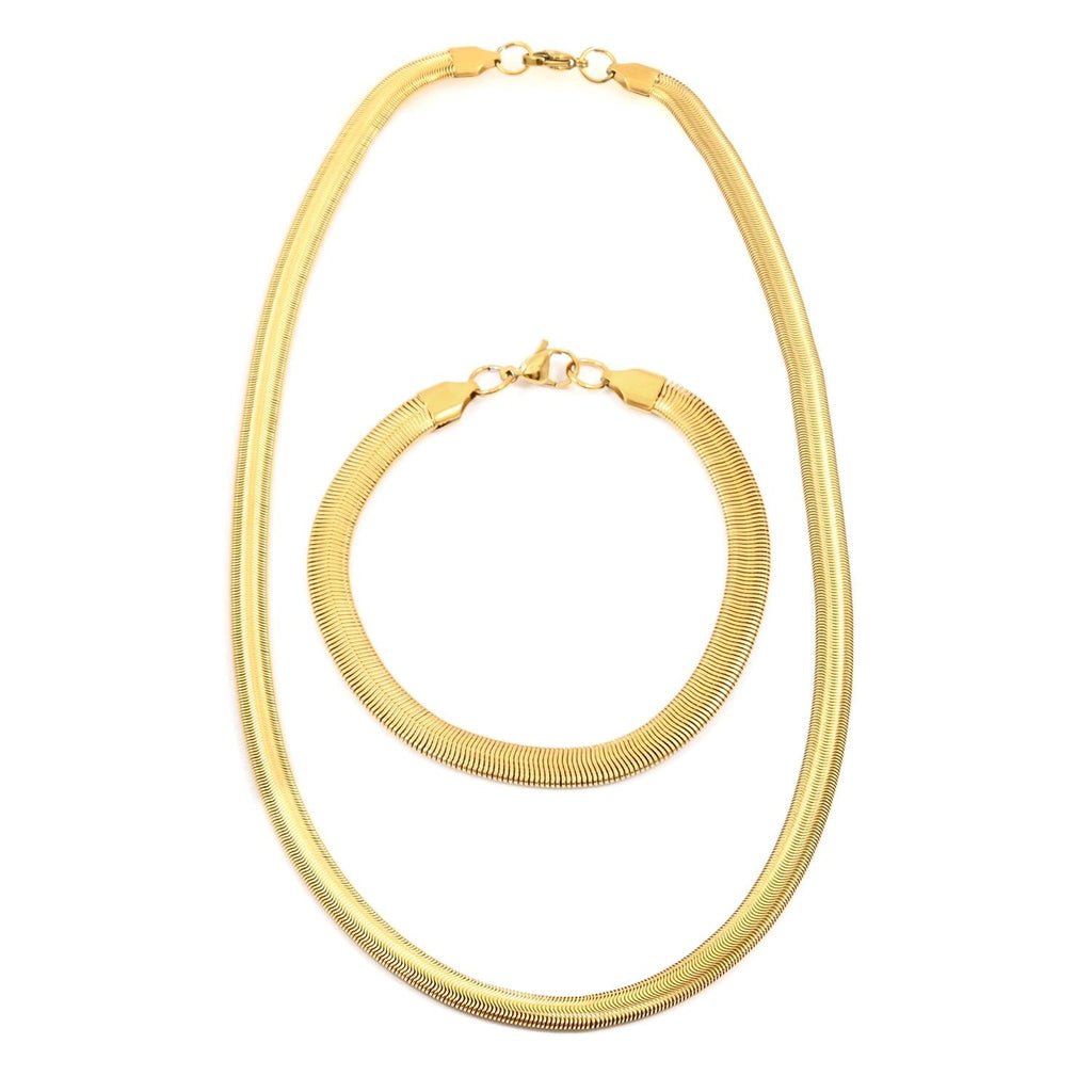 2er Set - Gliederkettendesign Armband und Halskette, Edelstahl, Goldfarben