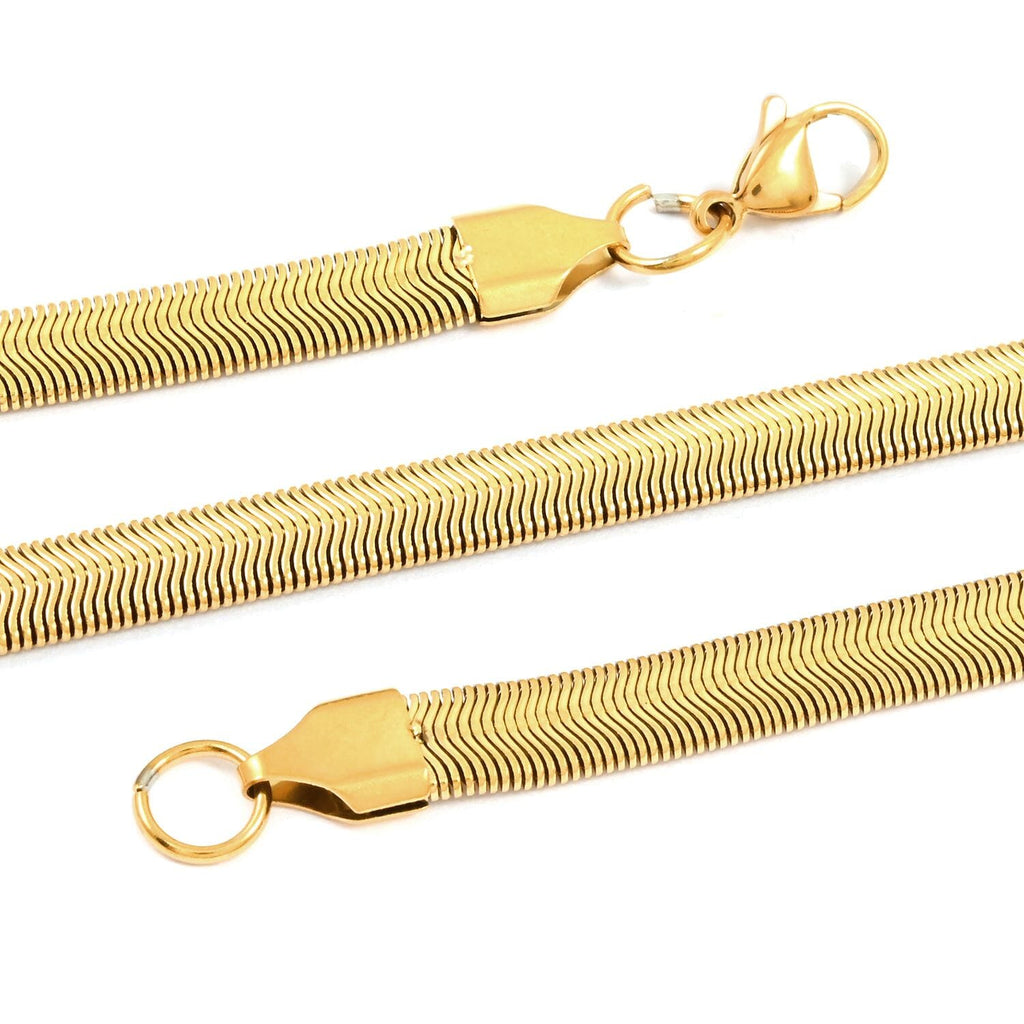 2er Set - Gliederkettendesign Armband und Halskette, Edelstahl, Goldfarben