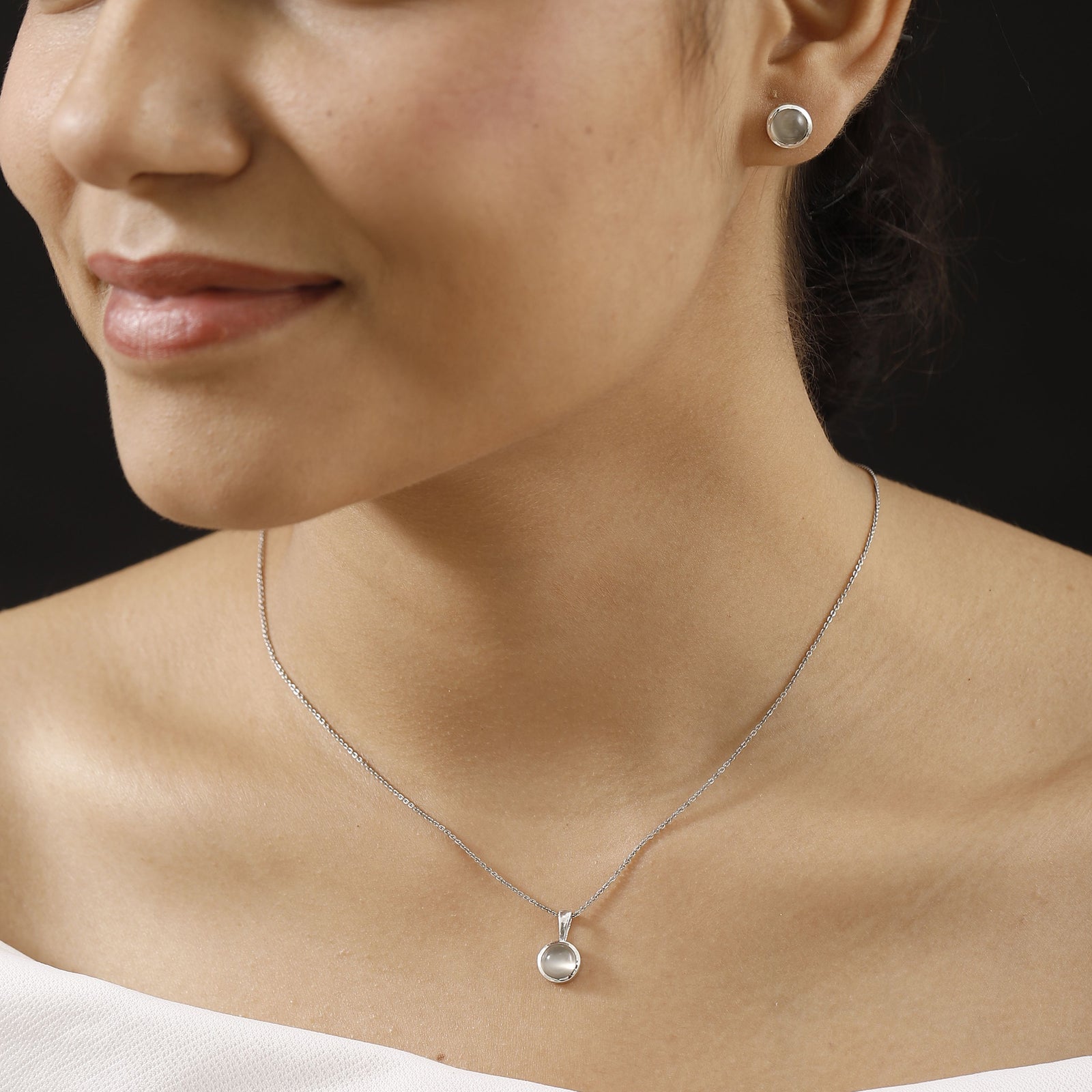 2er Set - Srilankan Ebony Mondstein Anhänger und Ohrringe, 925 Silber rhodiniert (Doublet) ca. 4.50 ct