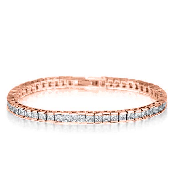 2er Set - Weißer Zirkonia Armband und ohrstecker (Carré) Messing rosévergoldet