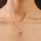 AAA Mehrfarbige Calabar -Turmalin, Weißer Zirkon Anhänger mit Kette ca. 50 cm, 925 Silber rhodiniert ca. 2.00 ct