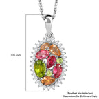 AAA Mehrfarbige Calabar -Turmalin, Weißer Zirkon Anhänger mit Kette ca. 50 cm, 925 Silber rhodiniert ca. 2.00 ct