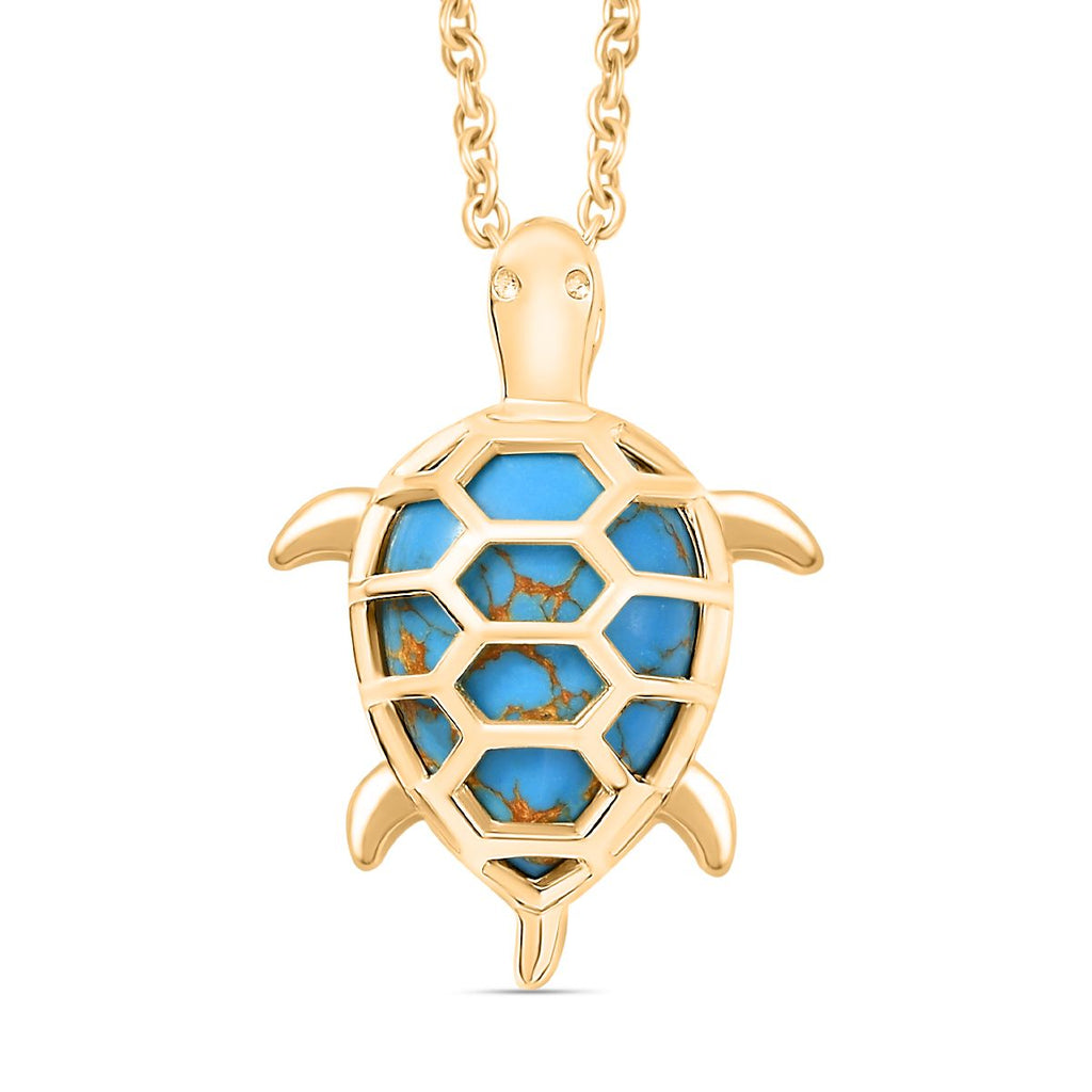 Blaues Türkis Schildkröte Anhänger mit Kette, Gelbes Messing, ca. 5.85 ct