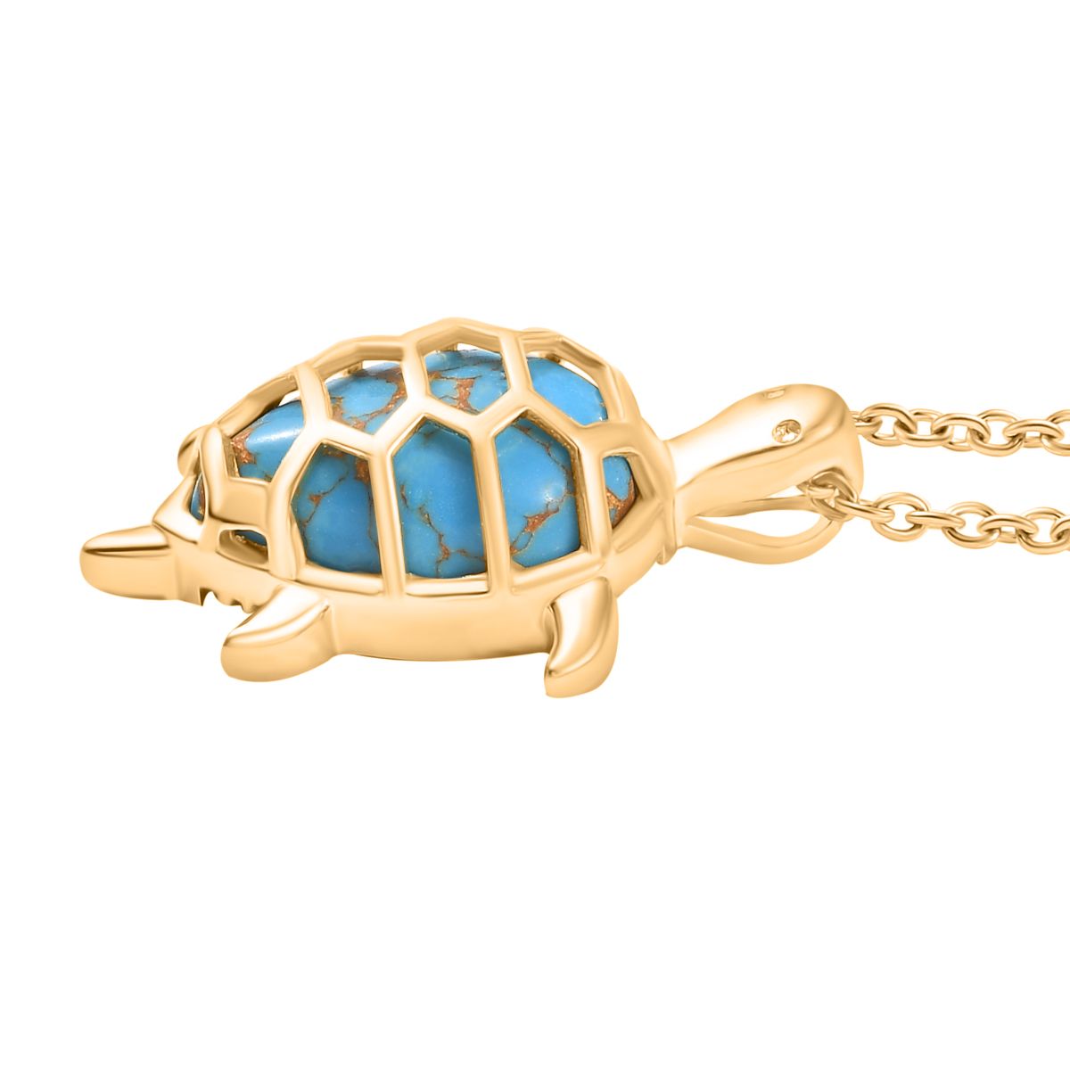 Blaues Türkis Schildkröte Anhänger mit Kette, Gelbes Messing, ca. 5.85 ct