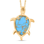 Blaues Türkis Schildkröte Anhänger mit Kette, Gelbes Messing, ca. 5.85 ct