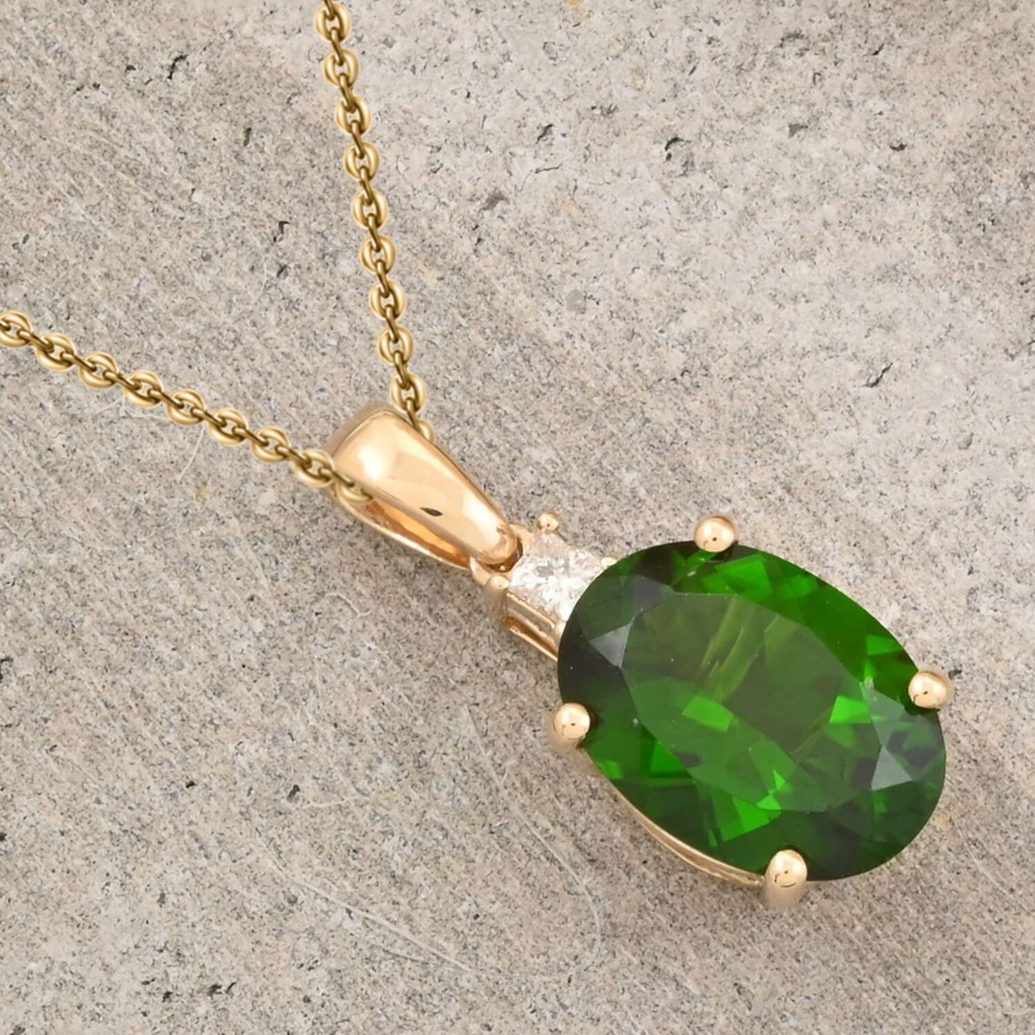 AAA Natürlicher Chromdiopsid, Weißer Diamant Anhänger mit kette ca. 45 cm, AGI zertifiziert und geprüft, 417 Gelb Gold ca. 2.65 ct