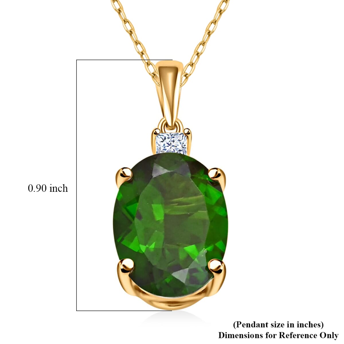 AAA Natürlicher Chromdiopsid, Weißer Diamant Anhänger mit kette ca. 45 cm, AGI zertifiziert und geprüft, 417 Gelb Gold ca. 2.65 ct