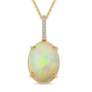 AAA Natürlicher, äthiopischer Welo Opal, Weißer Diamant AGI zertifiziert und geprüft Anhänger mit Kette ca. 45 cm, 417 Gelb Gold ca. 6.96 ct