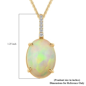 AAA Natürlicher, äthiopischer Welo Opal, Weißer Diamant AGI zertifiziert und geprüft Anhänger mit Kette ca. 45 cm, 417 Gelb Gold ca. 6.96 ct