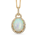 AAA Natürlicher, äthiopischer Welo Opal, Weißer Diamant AGI zertifiziert Anhänger mit Kette, 417 Gold ca. 3.60 ct