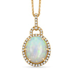 AAA Natürlicher, äthiopischer Welo Opal, Weißer Diamant AGI zertifiziert Anhänger mit Kette, 417 Gold ca. 3.60 ct