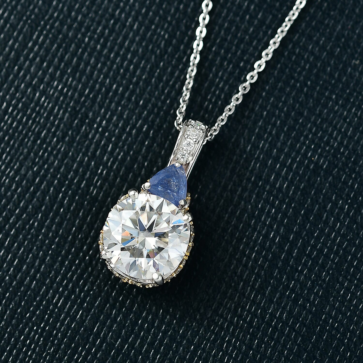 Moissanit, Masoala Saphir (Fissure gefüllt) Schmuckset ca. 50 cm 925 Silber rhodiniert ca. 3.65 ct