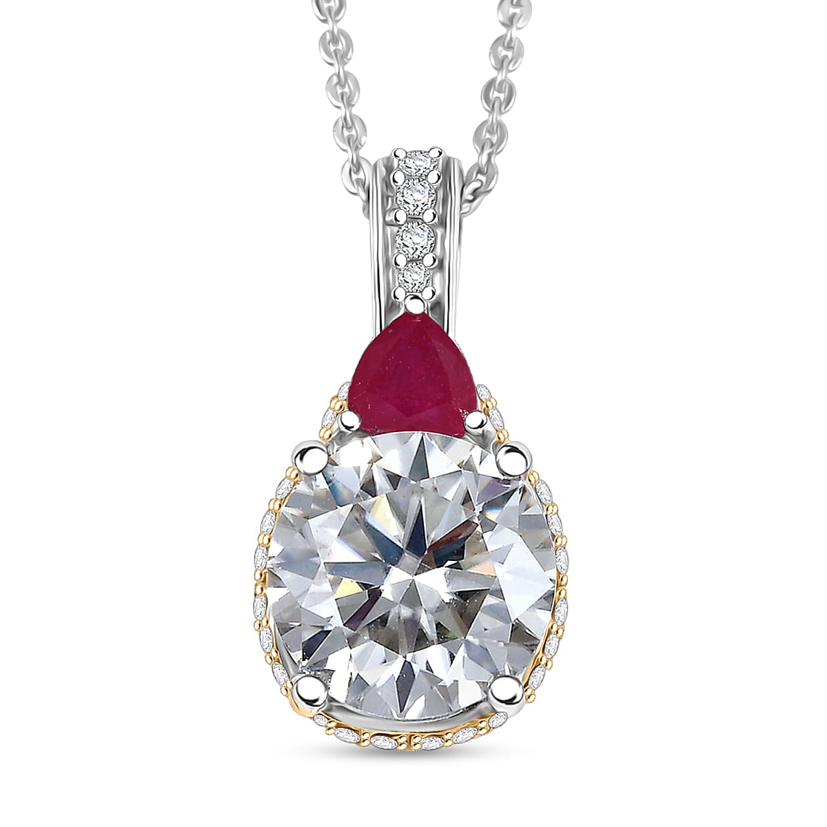 Moissanit, Niassa Rubin Schmuckset ca. 50 cm 925 Silber rhodiniert ca. 3.65 ct