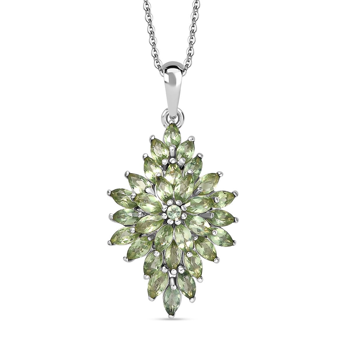 Natürlicher grüner Apatit Anhänger mit Kette ca. 50 cm, 925 Silber rhodiniert ca. 2.50 ct