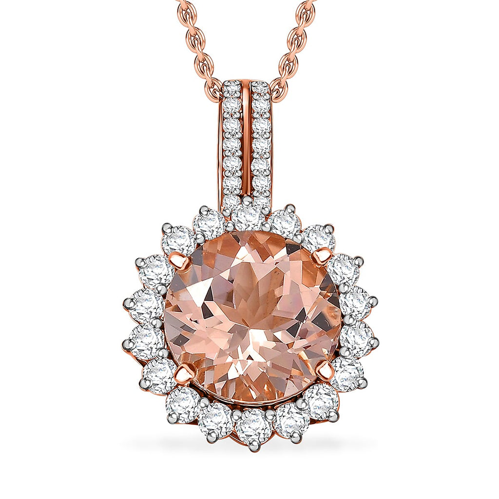 LUXORO AAA Morganit, Weißer Diamant AGI zertifiziert Schmuckset ca. 50 cm 417 Gold ca. 4.24 ct