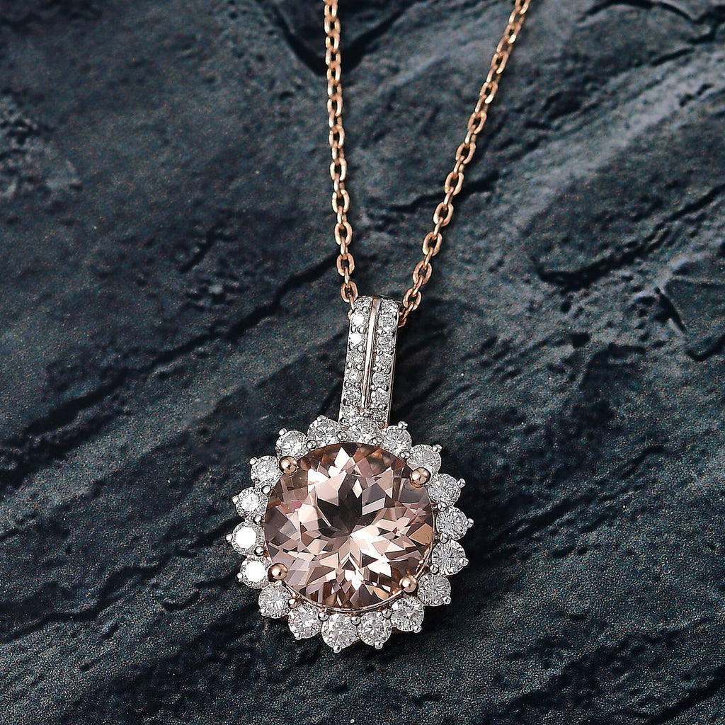 LUXORO AAA Morganit, Weißer Diamant AGI zertifiziert Schmuckset ca. 50 cm 417 Gold ca. 4.24 ct