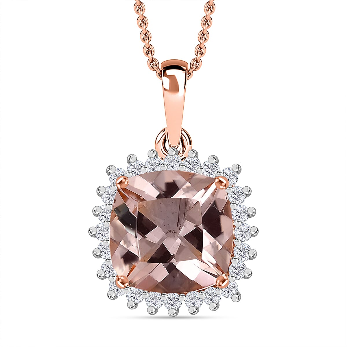 LUXORO AAA Morganit, Weißer Diamant AGI zertifiziert Schmuckset ca. 50 cm 417 Gold ca. 4.05 ct