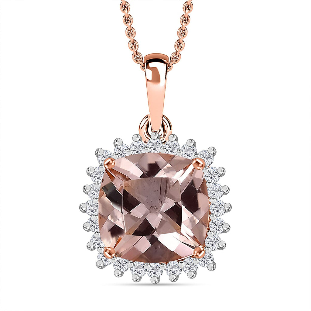 LUXORO AAA Morganit, Weißer Diamant AGI zertifiziert Schmuckset ca. 50 cm 417 Gold ca. 4.05 ct