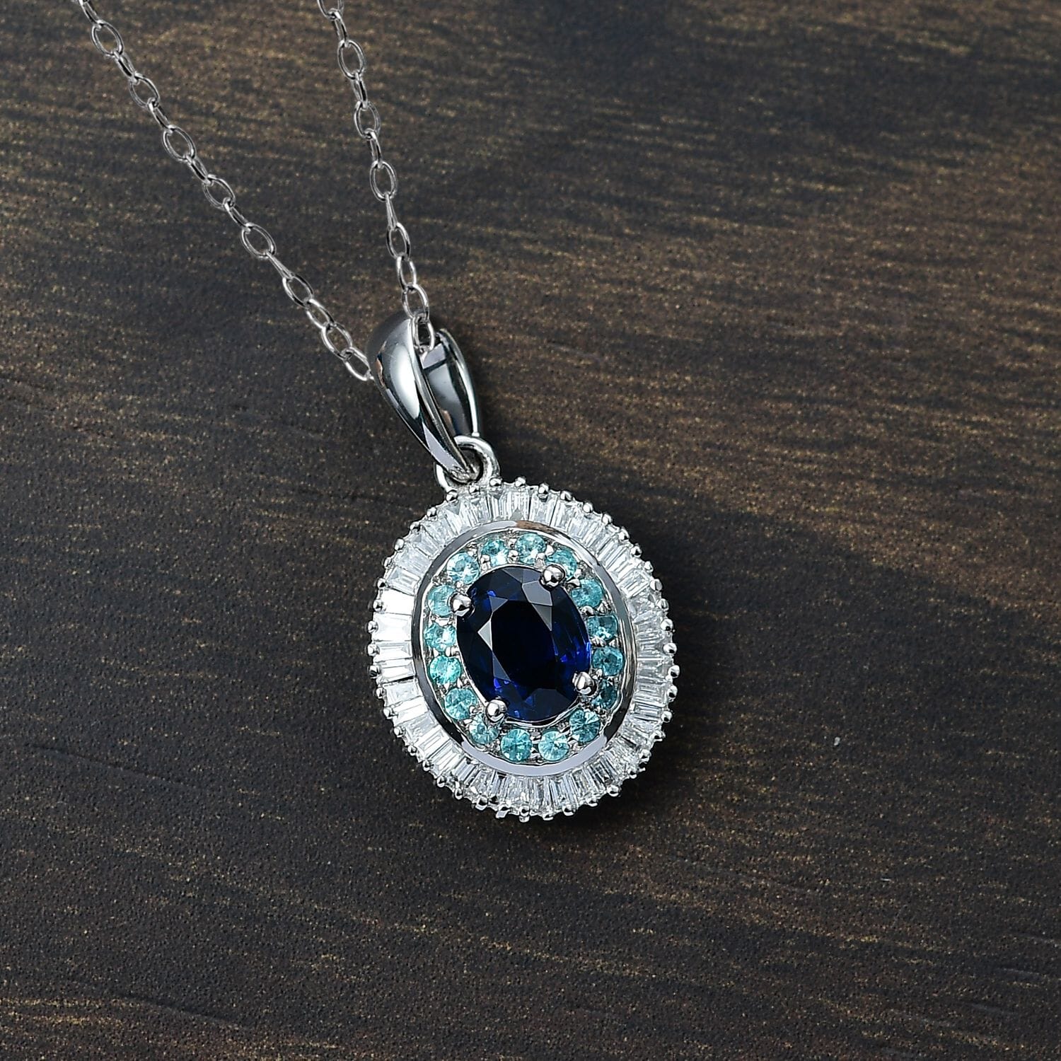Rhapsody AAA Ceylon-Saphir, Paraiba Turmalin AGI zertifiziert Schmuckset ca. 50 cm 950 Platin ca. 1.52 ct