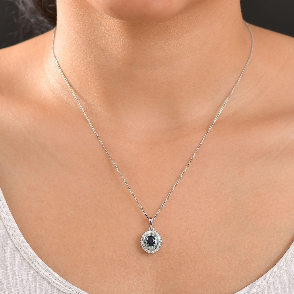 Rhapsody AAA Ceylon-Saphir, Paraiba Turmalin AGI zertifiziert Schmuckset ca. 50 cm 950 Platin ca. 1.52 ct