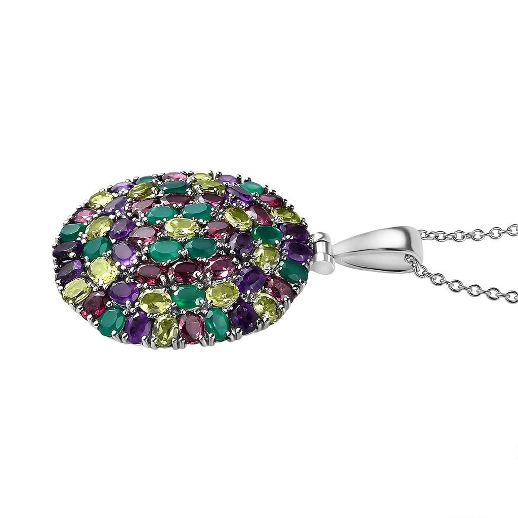 Rhodolith Granat, Afrikanischer Amethyst Anhänger mit Kette, Edelstahl ca. 9.44 ct