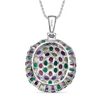 Rhodolith Granat, Afrikanischer Amethyst Anhänger mit Kette, Edelstahl ca. 9.44 ct