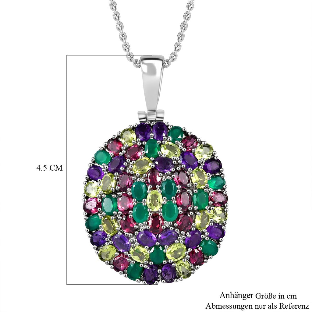 Rhodolith Granat, Afrikanischer Amethyst Anhänger mit Kette, Edelstahl ca. 9.44 ct