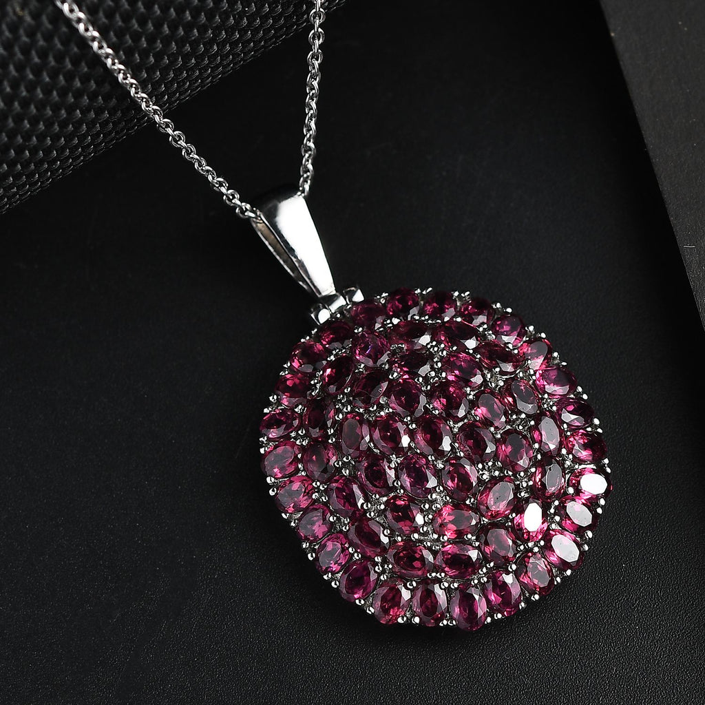 Rhodolith Granat Anhänger mit Kette, Edelstahl ca. 9.44 ct