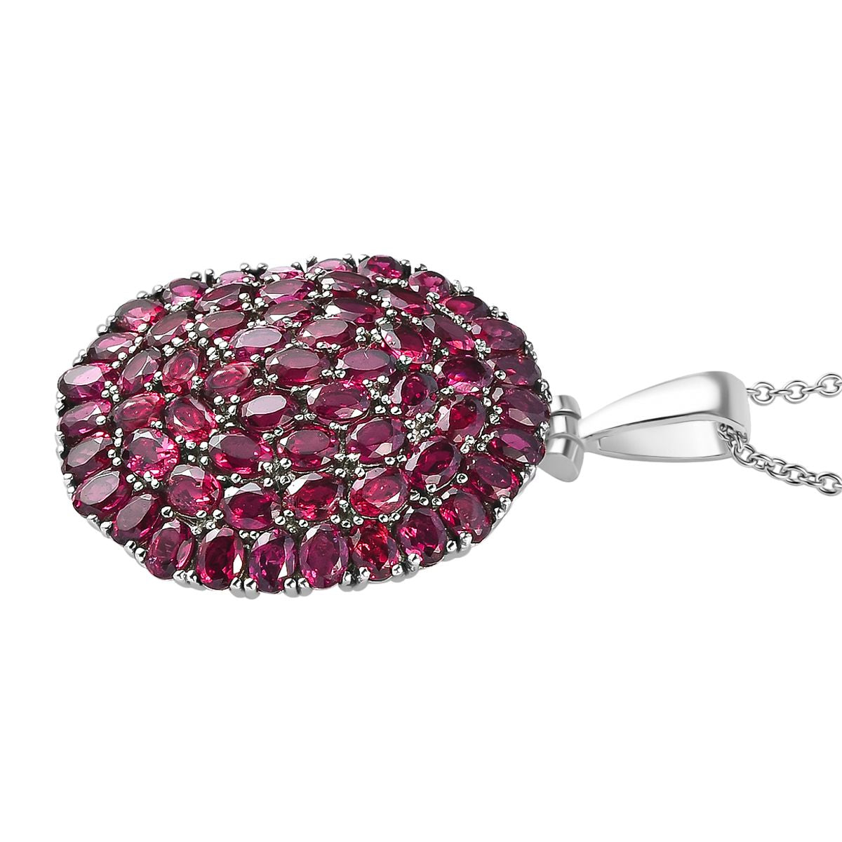 Rhodolith Granat Anhänger mit Kette, Edelstahl ca. 9.44 ct