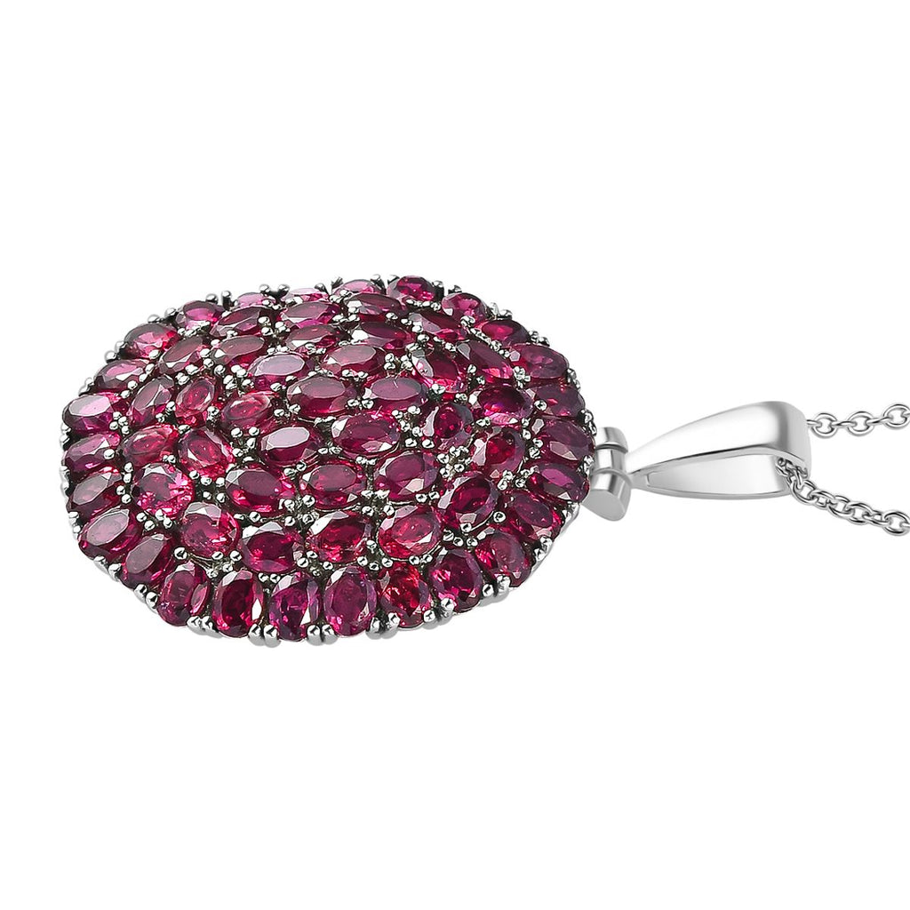 Rhodolith Granat Anhänger mit Kette, Edelstahl ca. 9.44 ct