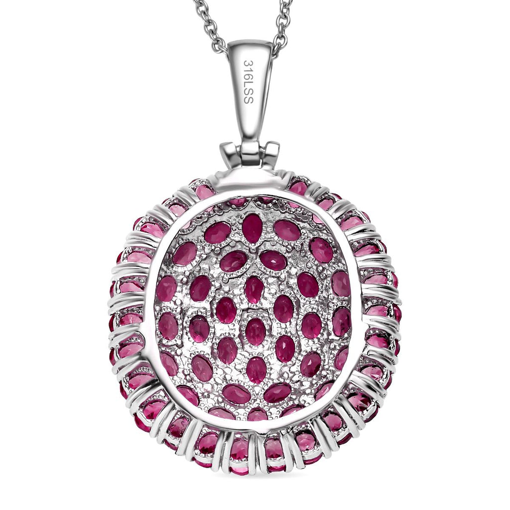 Rhodolith Granat Anhänger mit Kette, Edelstahl ca. 9.44 ct