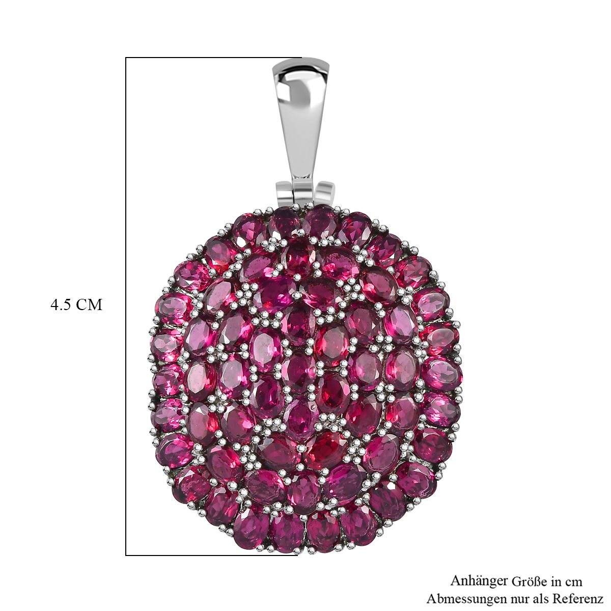 Rhodolith Granat Anhänger mit Kette, Edelstahl ca. 9.44 ct