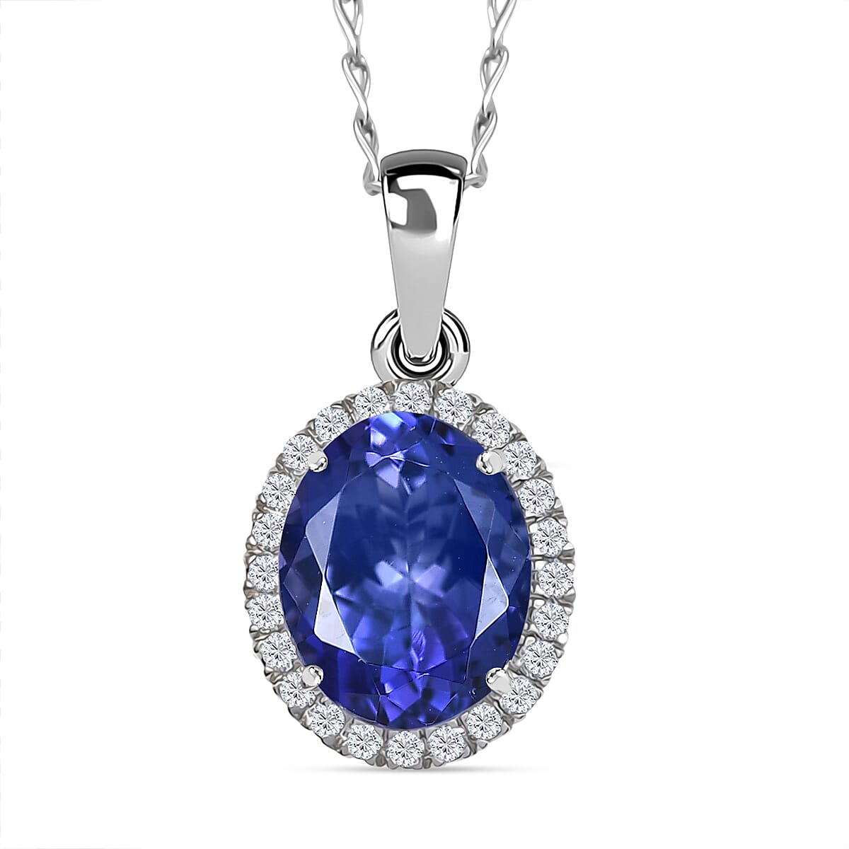 Rhapsody AAAA Tansanit, Weißer Diamant AGI zertifiziert Schmuckset ca. 50 cm 950 Platin ca. 3.04 ct