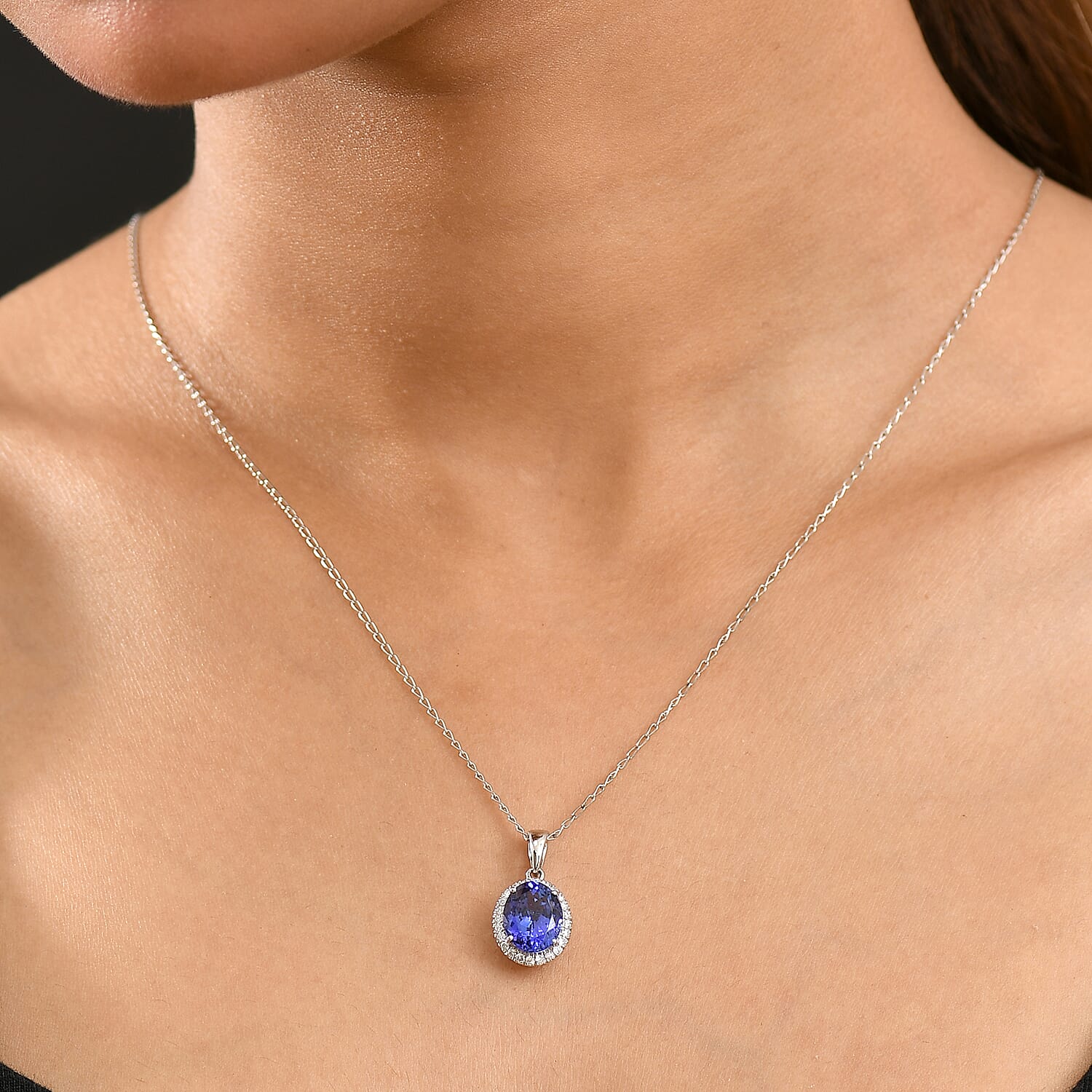 Rhapsody AAAA Tansanit, Weißer Diamant AGI zertifiziert Schmuckset ca. 50 cm 950 Platin ca. 3.04 ct