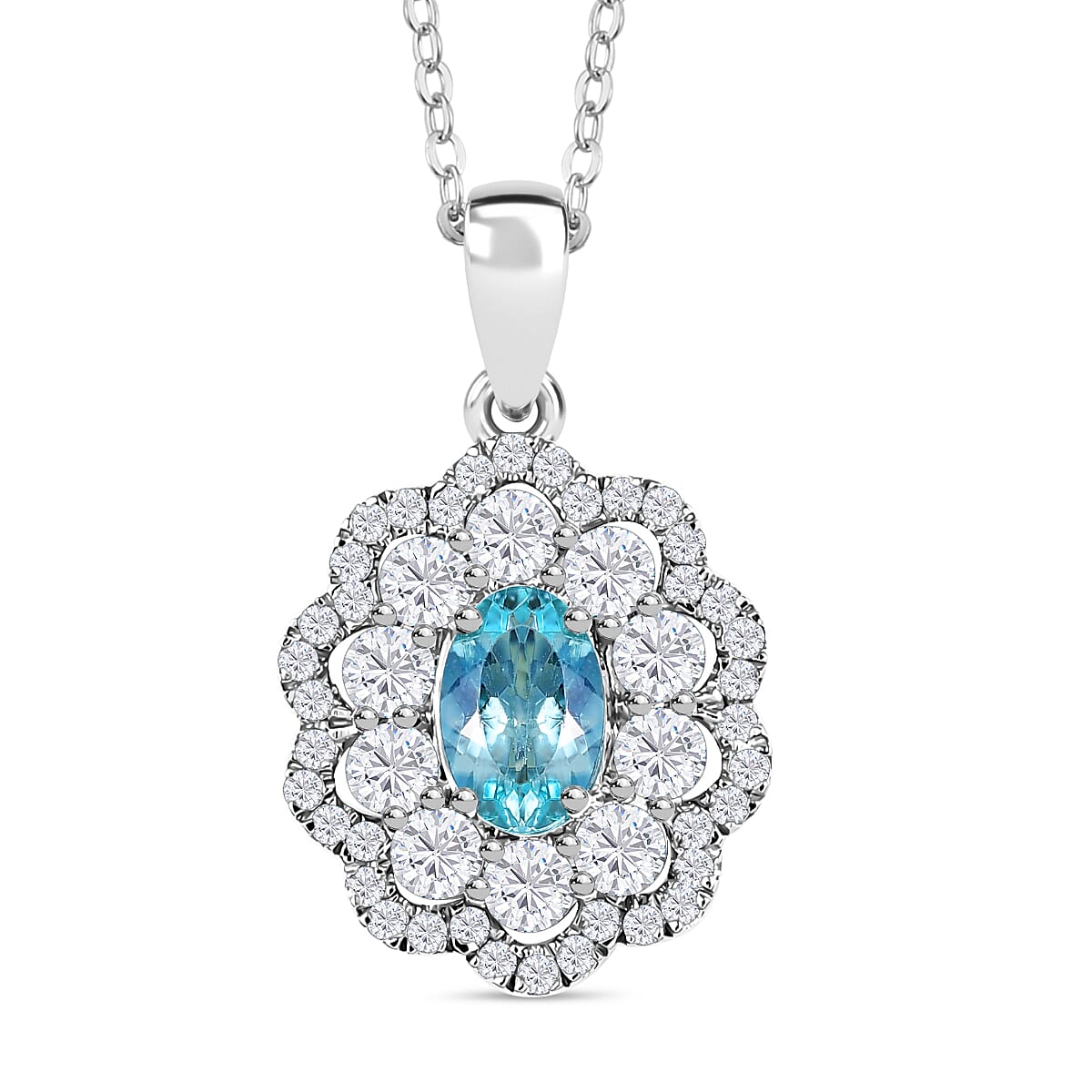 AAAA Paraiba Turmalin, Weißer Diamant AGI zertifiziert Schmuckset ca. 50 cm 950 Platin ca. 2.08 ct