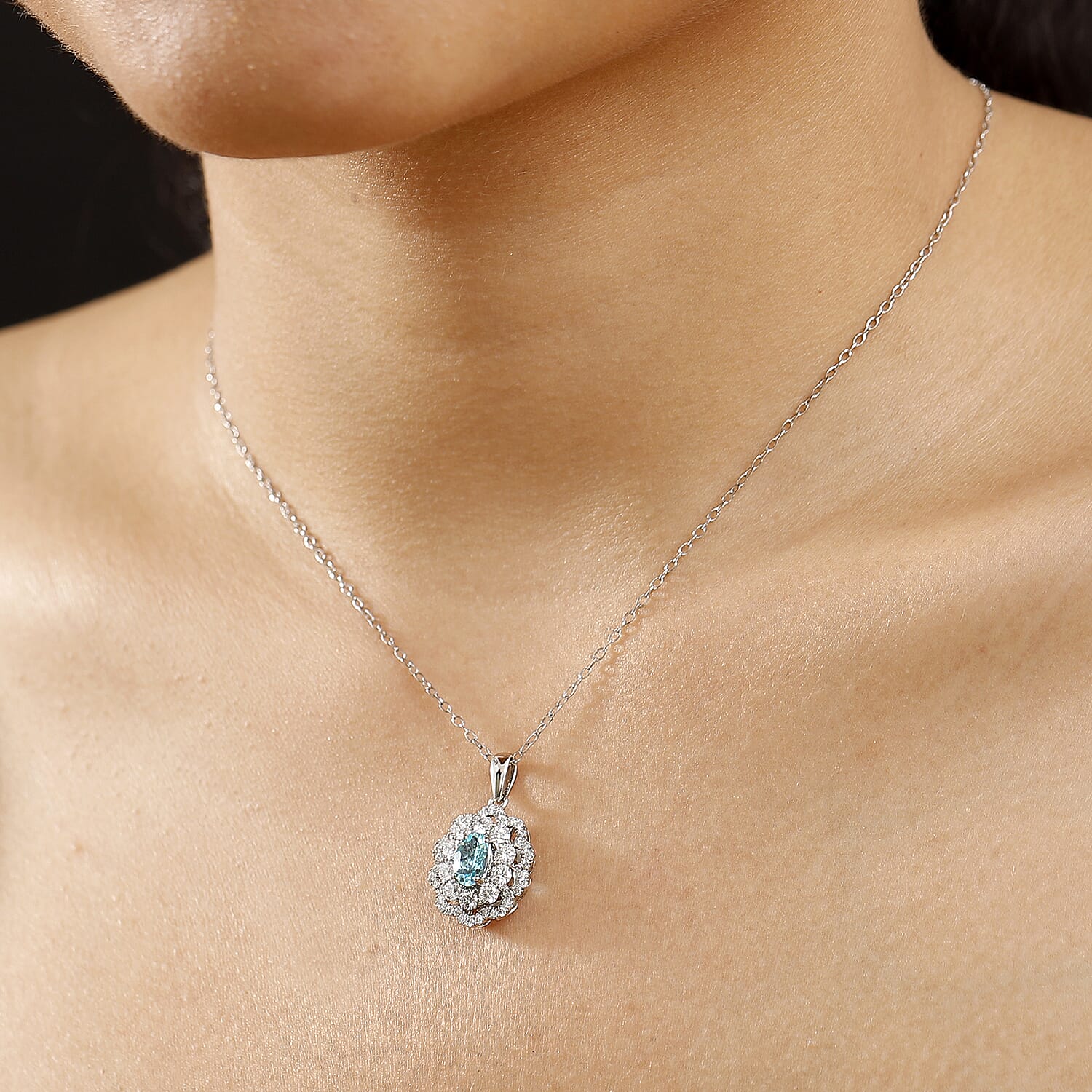 AAAA Paraiba Turmalin, Weißer Diamant AGI zertifiziert Schmuckset ca. 50 cm 950 Platin ca. 2.08 ct