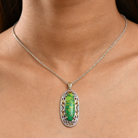 Grünes Türkis Schmuckset mit Magnet, 950 Kupfer bicolor ca. 17,00 ct