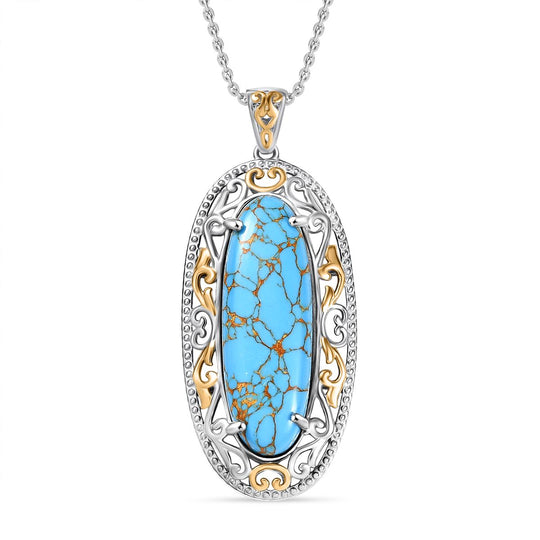 Grünes Türkis Schmuckset mit Magnet, 950 Kupfer bicolor ca. 17,00 ct