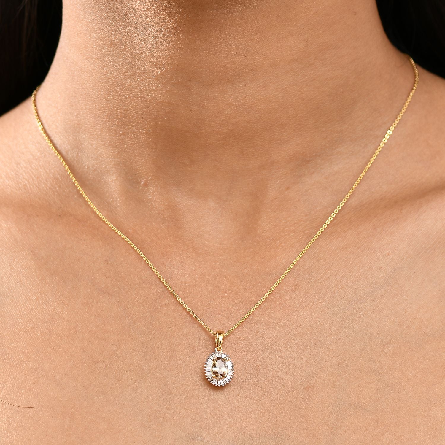 AA Natürlicher goldener Tansanit, Weißer Diamant Schmuckset 925 Silber 750 Gelbgold Vermeil ca. 1,00 ct.