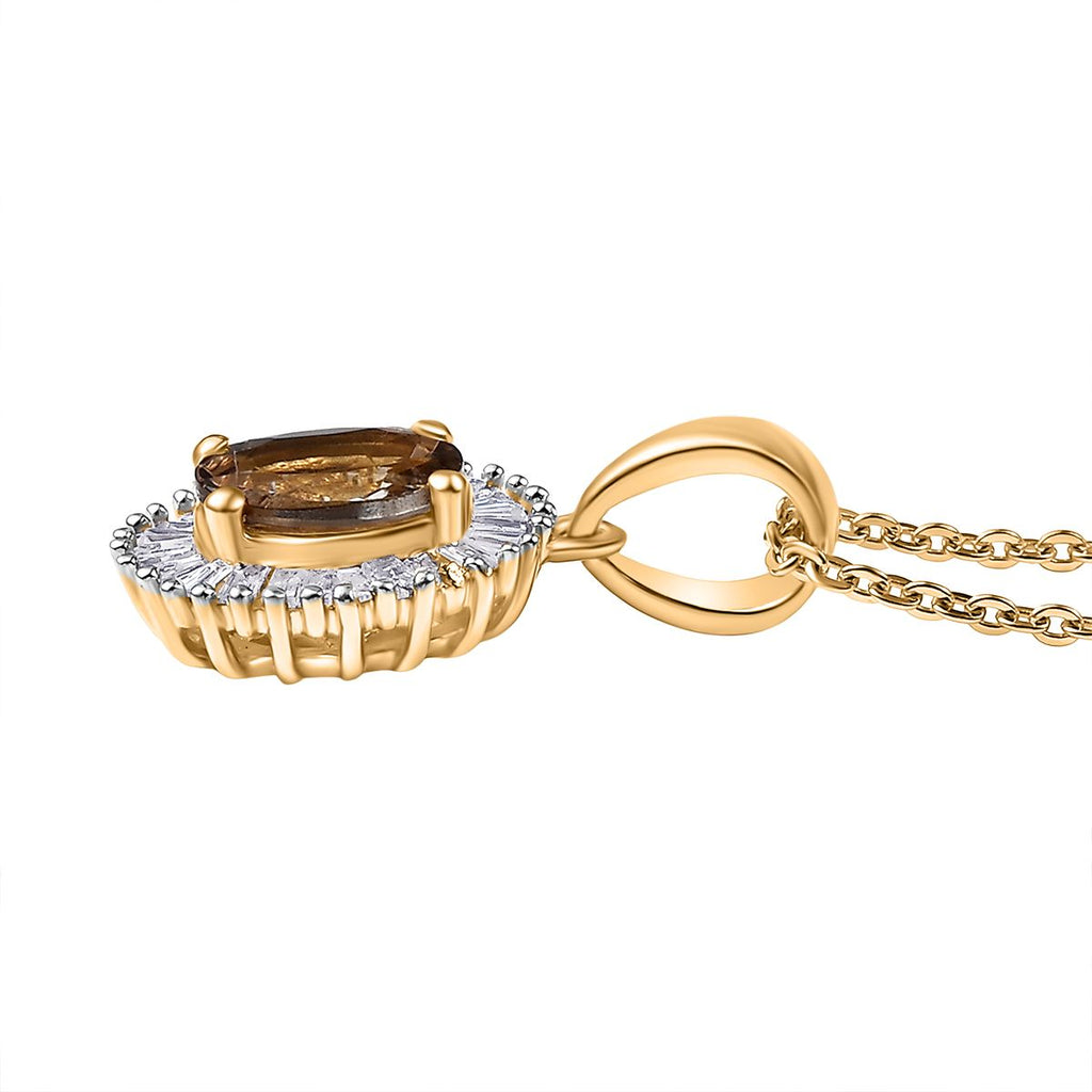 AA Natürlicher goldener Tansanit, Weißer Diamant Schmuckset 925 Silber 750 Gelbgold Vermeil ca. 1,00 ct.