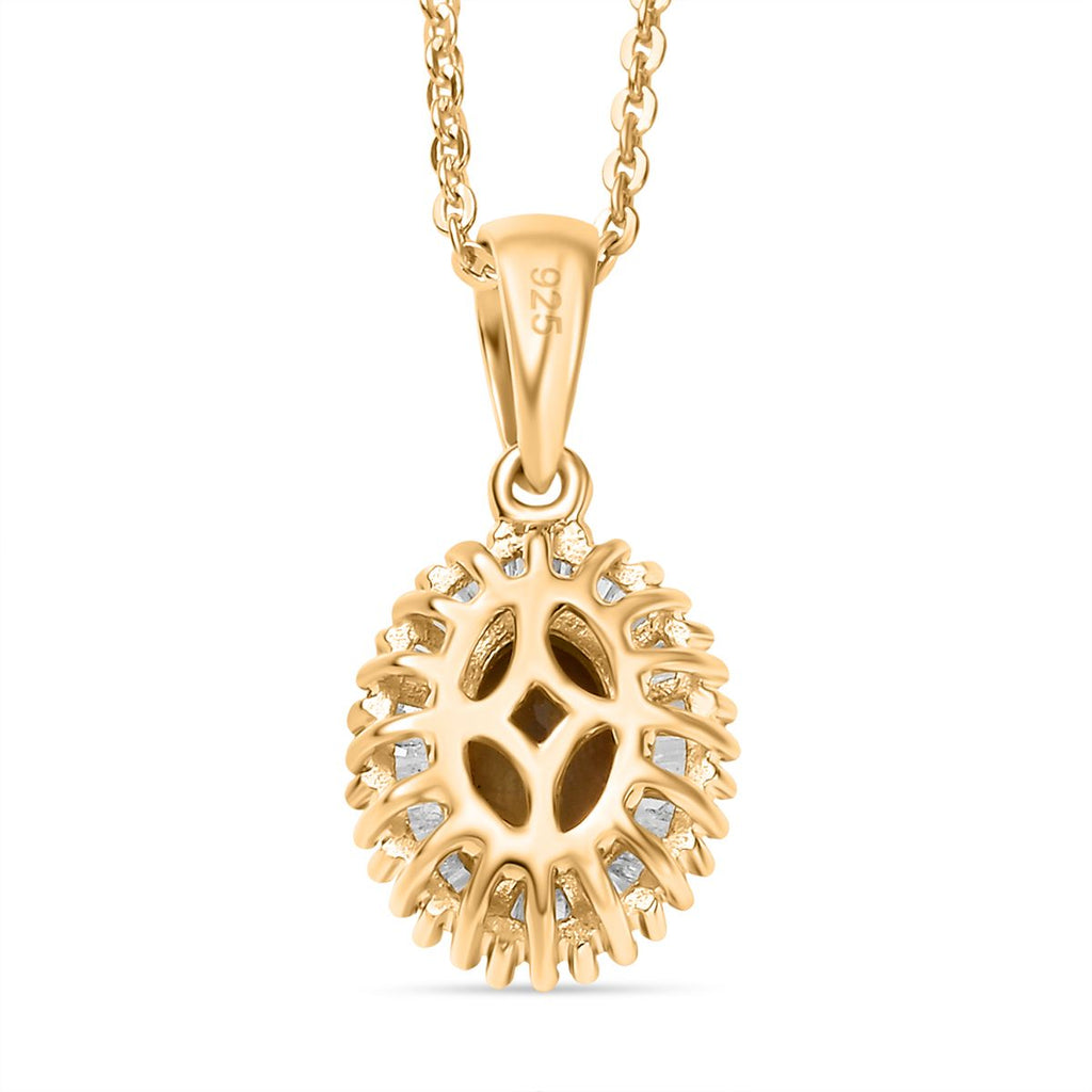 AA Natürlicher goldener Tansanit, Weißer Diamant Schmuckset 925 Silber 750 Gelbgold Vermeil ca. 1,00 ct.