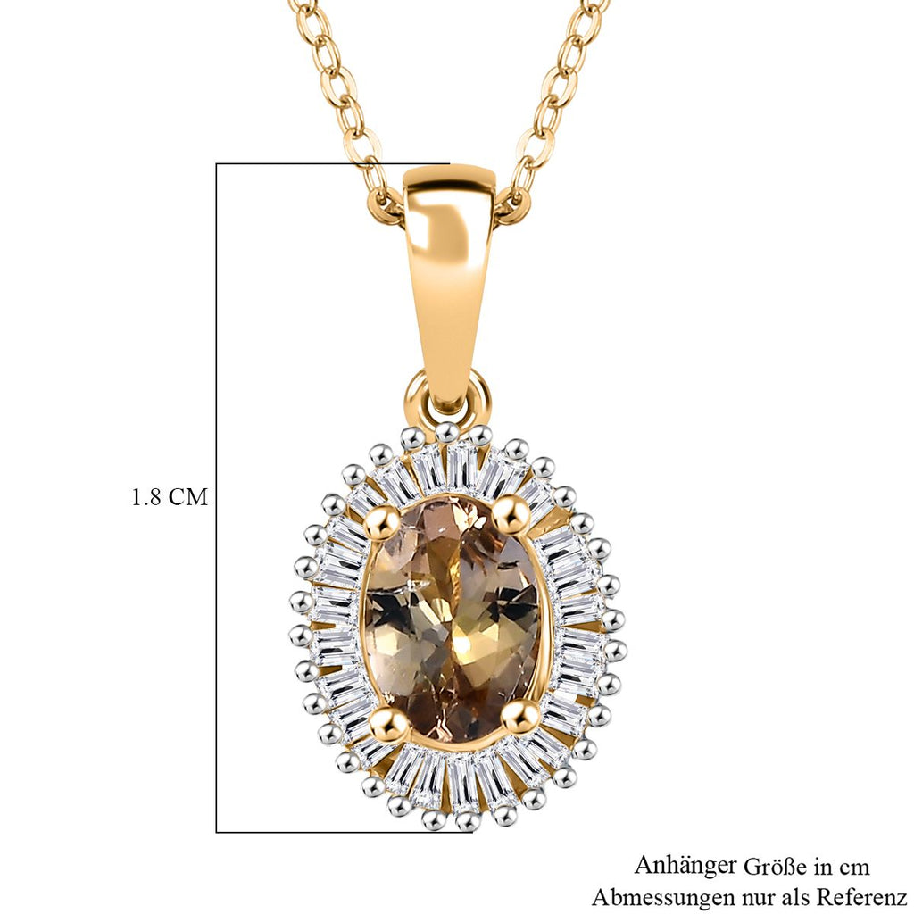 AA Natürlicher goldener Tansanit, Weißer Diamant Schmuckset 925 Silber 750 Gelbgold Vermeil ca. 1,00 ct.