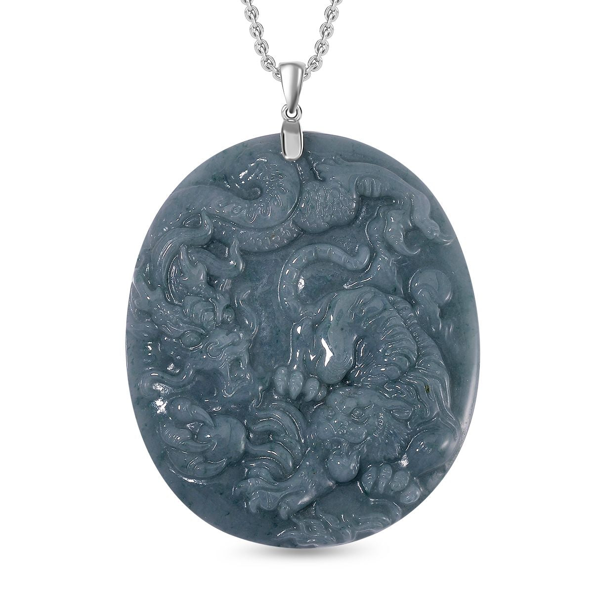 Natürlicher Olmek Jadeit Anhänger mit Kette ca. 50 cm, 925 Silber rhodiniert ca. 105.00 ct