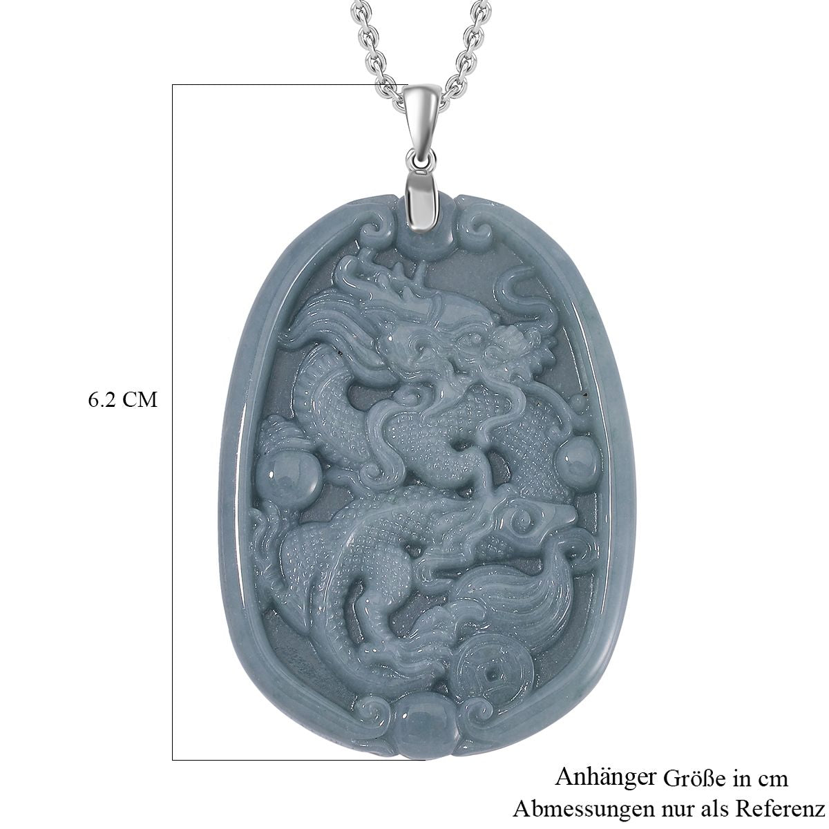 Natürlicher Olmek Jadeit Anhänger mit Kette ca. 50 cm, 925 Silber rhodiniert ca. 105.00 ct