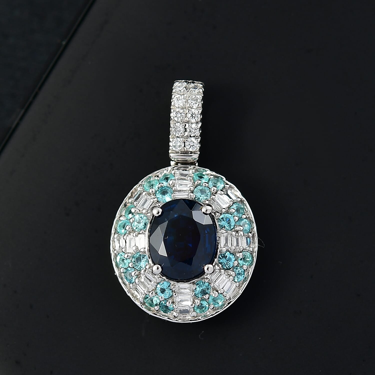 Rhapsody AAAA Ceylon-Saphir, Paraiba Turmalin AGI zertifiziert Schmuckset ca. 50 cm 950 Platin ca. 1.91 ct