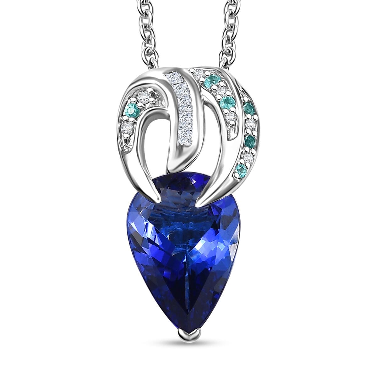 AAAA Tansanit, Weißer Diamant Schmuckset ca. 50 cm 950 Platin ca. 3,71 ct.